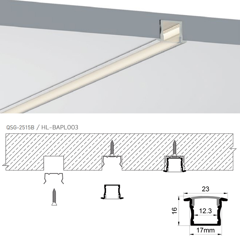 Recessed Black LED Aluminum Profile Diffuser Channel With Flange For 12mm LED Light Strips